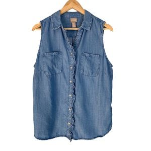 Chicos Chambray Lyocell Sleeveless Shirt Large